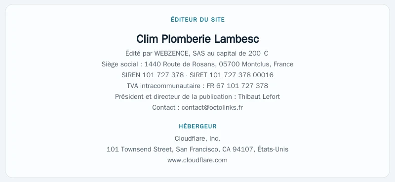 Coordonnées légales de l&rsquo;éditeur et de l&rsquo;hébergeur du site